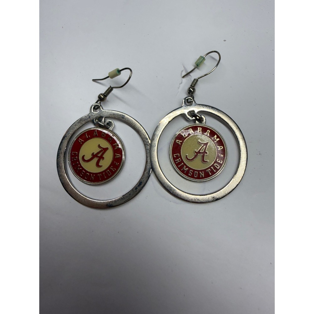 Alabama Crimson Tide Aminco Silver Tone Enamel Logo Double Hoop Dangle Earrings